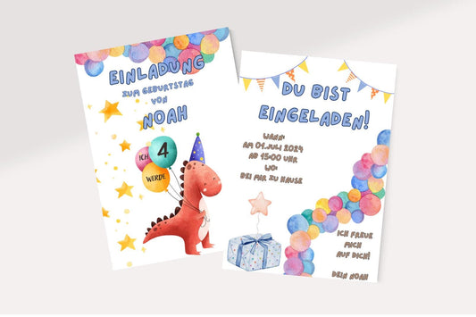 DINO Kindergeburtstagseinladungen Klappkarten 10 STÜCK inkl. Briefumschläge & gratis digitale Einladung